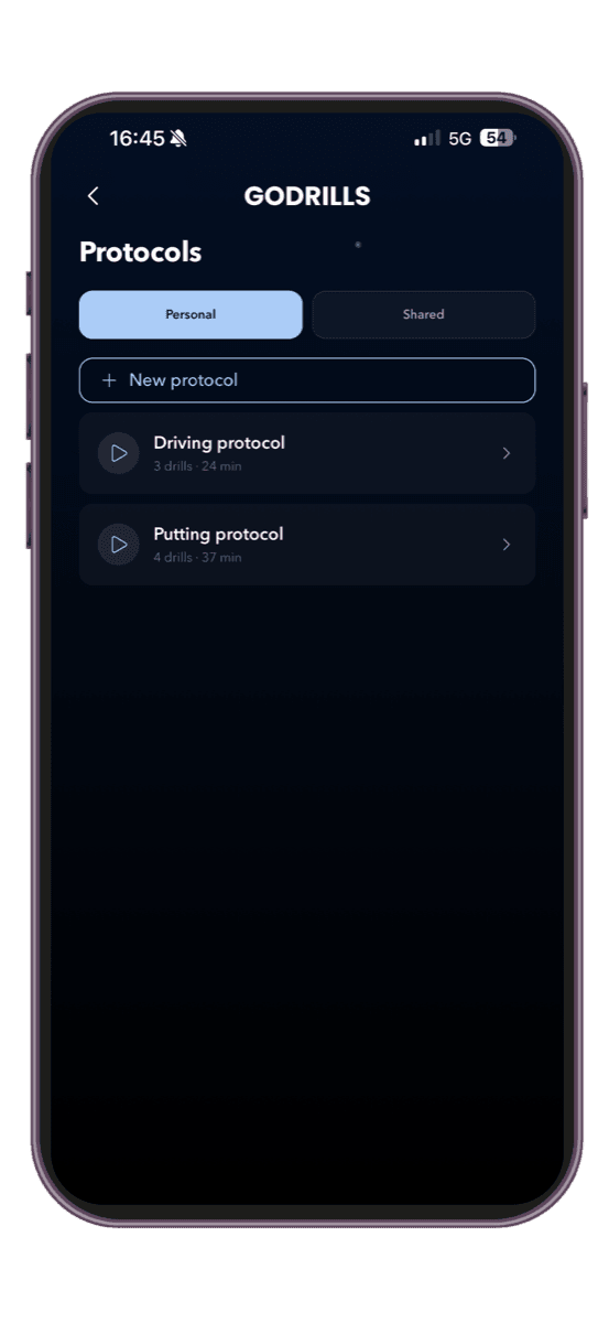 GODRILLS personalized golf training protocols — structured and shareable practice sessions